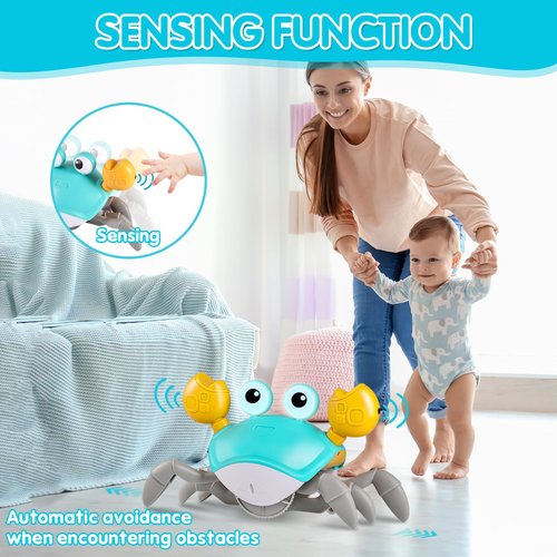 Crawling Crab Baby Toys, Tummy Time Toys for 3 4 5 6 7 8 9 10 11 12 Boy Girl with Music&Speed Control, Dancing Walking Crawly Crab for Toddler Infant 6-12 12-18 Month Valentines Day 1st Birthday Gifts