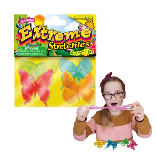 Extreme Stretchies - Butterfly from Deluxebase. Pack of 4 Small Cute Animal Stretchy Stretchy Toys. Perfect for Kids, Great Party Favors and Pinata Stuffers