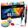 Pagather 48 Colors Acrylic Paint Markers, Dual Tip with Fine Tip and Brush Tip Pens for Stone, Wood, Calligraphy, Canvas, Ceramic, Metal, Glass, Rock Painting, DIY Crafts