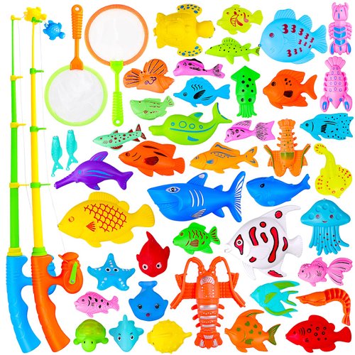 Max Fun Magnetic Fishing Water Toys for Kids Ages 3-5 with Magnet Pole Rod Net, Plastic Floating Fish for Toddler Outdoor Toys, Summer Toys, Bath Toys for Kids Ages 4-8