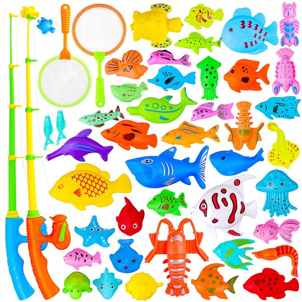 Max Fun Magnetic Fishing Water Toys for Kids Ages 3-5 with Magnet Pole Rod Net, Plastic Floating Fish for Toddler Outdoor Toys, Summer Toys, Bath Toys for Kids Ages 4-8