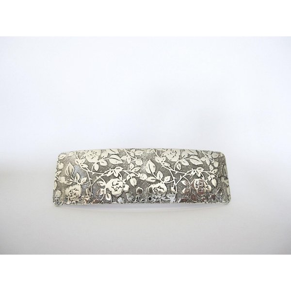 Shiny silver flowers leaves vine metal flower filigree hair clip barrette