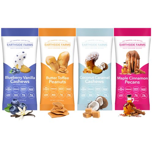 Earthside Farms Keto Nuts - Healthy Trail Mix, 8-Pack Candied Nuts Individual Packs - Candied Pecans, Toffee Peanuts, Flavored Cashews Snack Mix Variety, Healthy Snacks for Adults