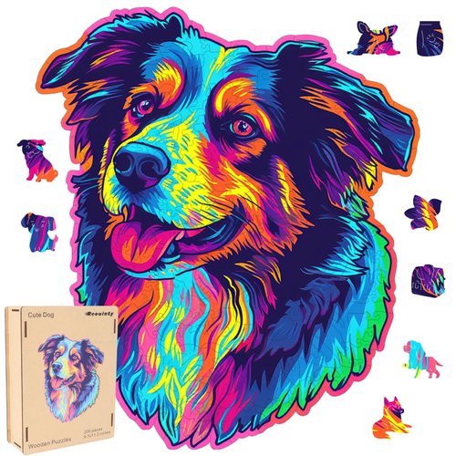 Australian Shepherd Dogs Wooden Puzzle Stained Colorful (9.7 * 11.2in-200pcs) Art Painting Wooden Puzzle for Kids Adults, Birthday Mother's Father's Day Christmas for Dad Mom Son Daughter