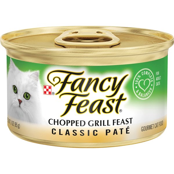 Purina Fancy Feast Classic Pate Wet Cat Food, Chopped Grill Feast Classic Pate, Wet Cat Food with No Artificial Preservatives or Colors, 3 Ounce Can (Pack of 4)