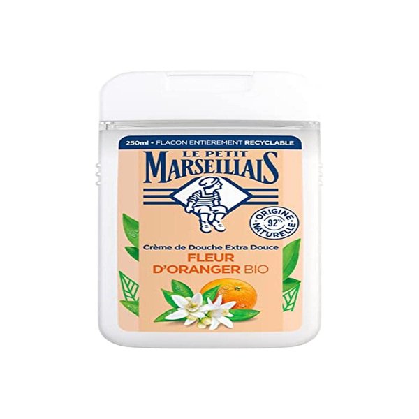 Le Petit Marseillais Extra Gentle Organic Orange Blossom Shower Cream (250 ml bottle) – Shower gel with 92% ingredients of natural origin – Fully recyclable bottle