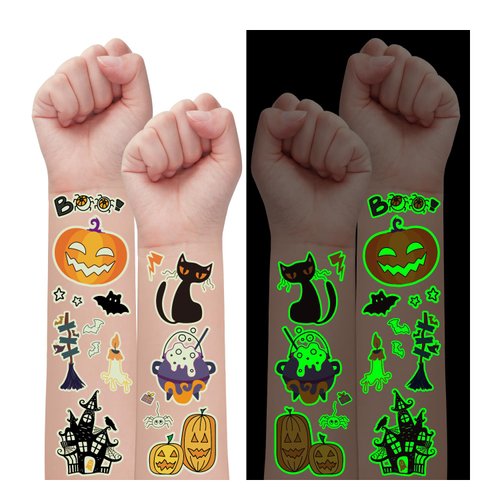 Partywind 295 Styles Glow Halloween Tattoos for Kids Party Decorations, Halloween Party Supplies ...
