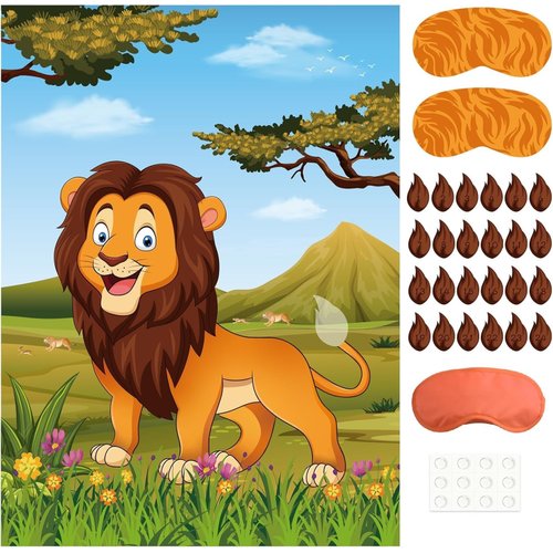 PLULON Pin The Tail on The Lion Party Game Kids Lion Games Poster for for Lion Party Favors Boys Birthday Party Supplies Party Decorations