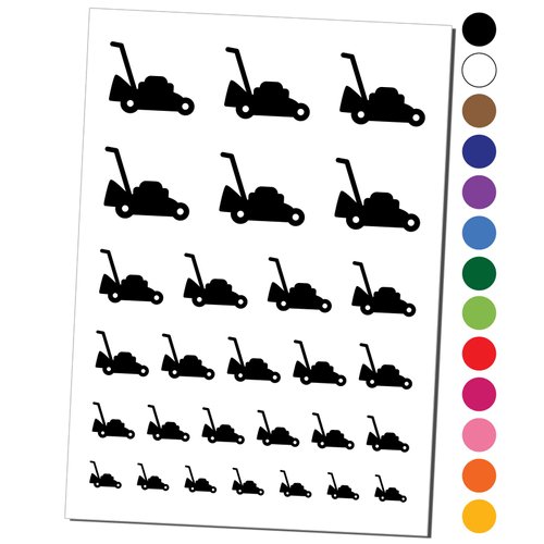 Lawn Mower Temporary Tattoo Water Resistant Fake Body Art Set Collection - Black (One Sheet)