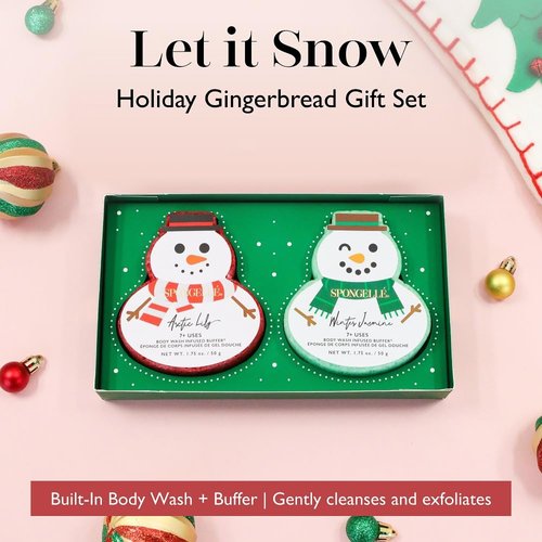 Spongellé Snowpeople Gift Set Body Wash Infused Buffers, Let It Snow
