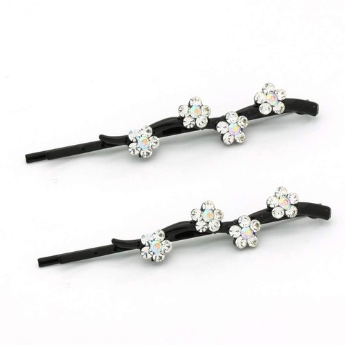 Hair Pins for Women Faux Rhinestone Flower Daisy Covered Bobby Pin, Set of Two, White