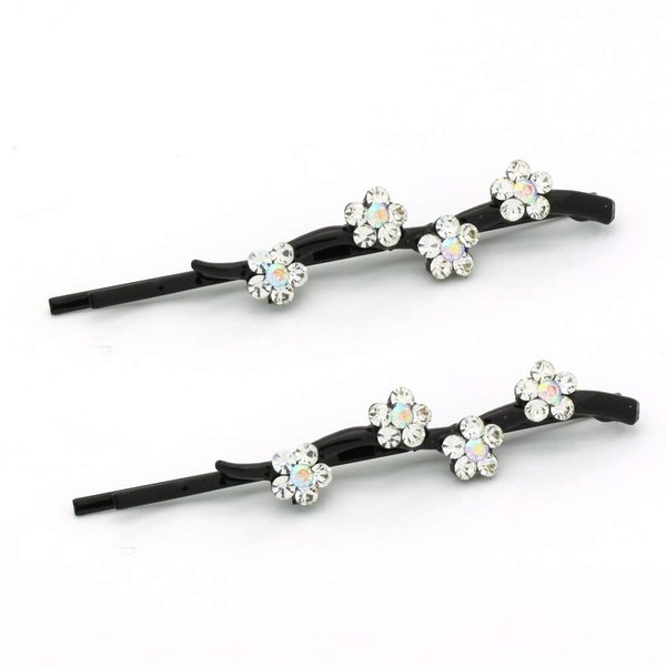Hair Pins for Women Faux Rhinestone Flower Daisy Covered Bobby Pin, Set of Two, White