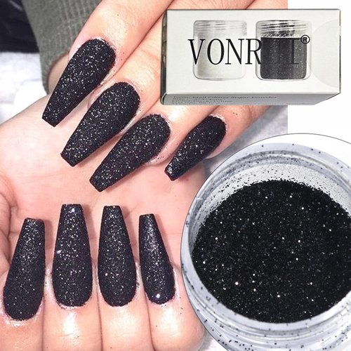 Vonrui Superfine French Nail Glitter Powder - Black White Snow Design Nail Sugar Powder Shiny Effect Candy Glitter Flakes Pigment Dust Gel Polish Manicure Accessories DIY Crafts (2 Bottles)
