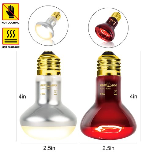 REPTIZOO 75W Reptile Heat Lamp Bulb, 2PCS Day & Night Basking Spot Light Combo Pack Includes Infrared Heat Lamp and UVA Daylight Heating Lamp Basking Light