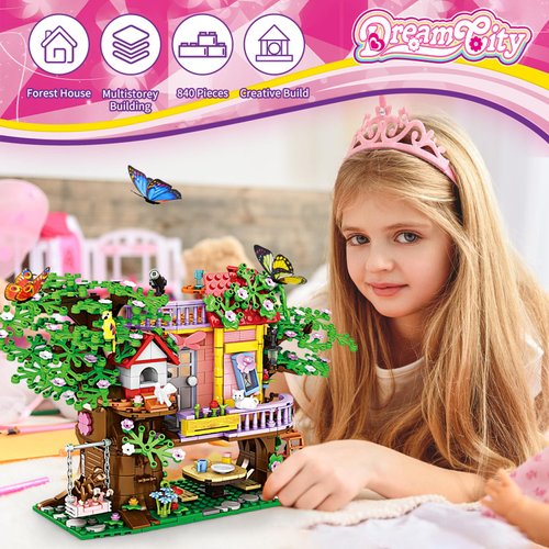 WINGIFT 840 Piece Tree House Building Sets,Girls Creative Forest House Building Blocks Kit,STEM Friends Friendship Tree House with Swing Animals Flowers,Christmas Birthday Gifts for Girl Boy Age 6-12+