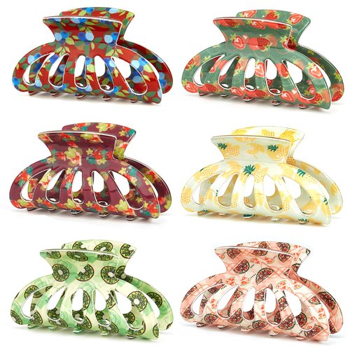 Cobahom 6Pcs 3.35 Inch Medium Claw Clips for Hair Styling, No Crease Printed Hair Clips for Thin ...