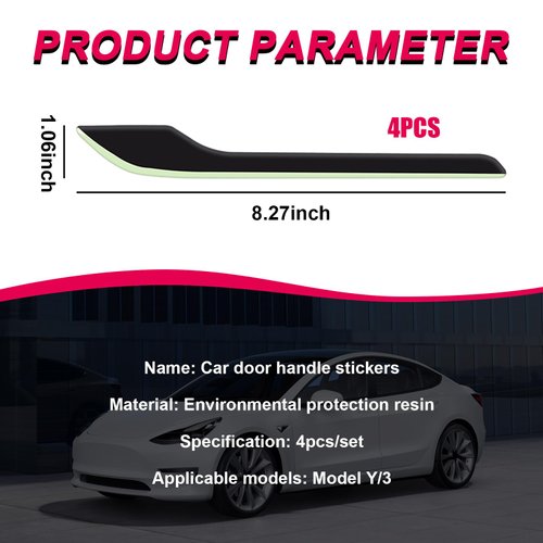Suvnie 4 PCS Car Door Handle Sticker, Anti-Scratch Door Handle Reflective Decal Wrap Kit, Waterproof Side Door Handle Decorative Protector Compatible with Model 3 Model Y (Luminous Black)