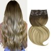 Marat Hair Extensions Clip in Human Hair, Walnut Brown to Ash Brown and Bleach Blonde Clip in Hair Extensions 16 inch 120g Straight Clip in Hair Extensions Human Hair