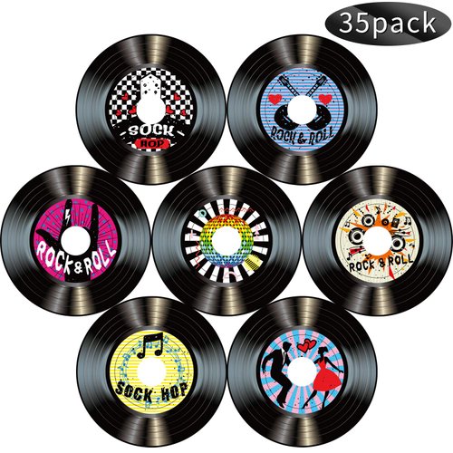 Boao 35 Pcs 50s Party Decorations 7 Inch 1950&#39;s Record Wall Decor Rock and Roll Party Decorations...