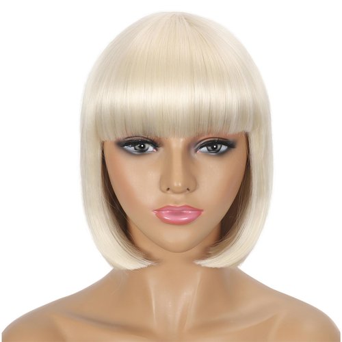 Sibeth 613 Blonde Bob Wigs with Bangs 12 Inch Short Bob Wig for Women Synthetic Hair Bob Wig Short Straight Bob Wig Heat Resistant Costume Cosplay Wig for Daily Party (613)