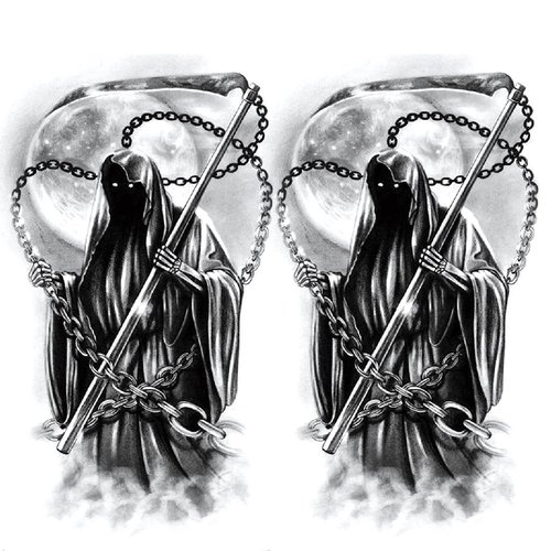 Oottati 2 Sheets Arm Leg Waterproof Fake Temporary Tattoos Sticker Old School Grim Reaper Death