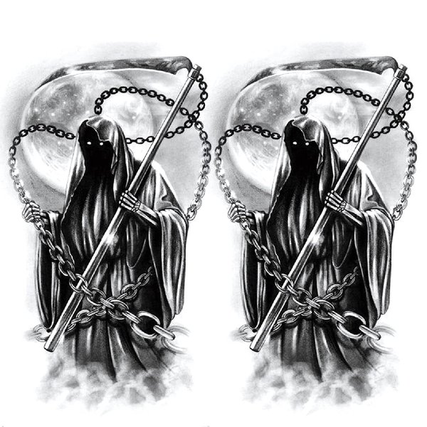 Oottati 2 Sheets Arm Leg Waterproof Fake Temporary Tattoos Sticker Old School Grim Reaper Death