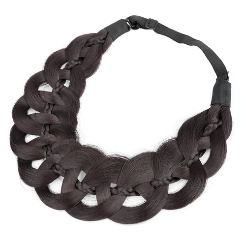DIGUAN Hollow out wide braid with thin braid Synthetic Hair Braided Headband Hairpiece for Women (Dark Chocolate, Wide)