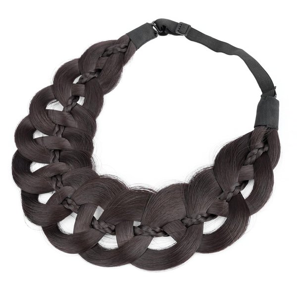 DIGUAN Hollow out wide braid with thin braid Synthetic Hair Braided Headband Hairpiece for Women (Dark Chocolate, Wide)