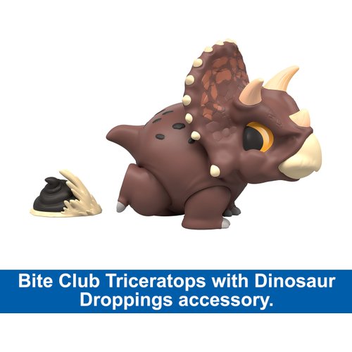 ​Jurassic World Bite Club Collectible Figure, Triceratops Chubby Stylized Dinosaur Approx 4-Inch Figure with Accessory​