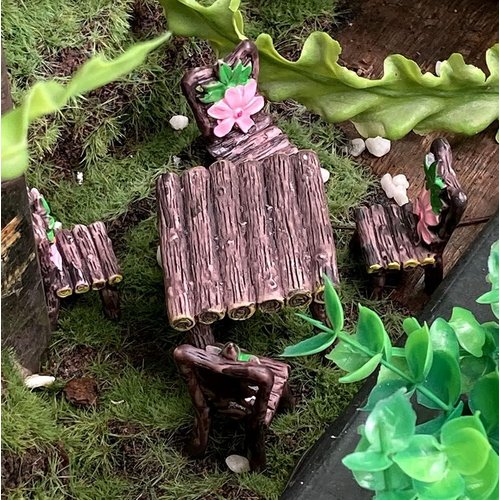 6 PCS Miniature Table and Chairs Set, Fairy Garden Furniture Ornaments Kit for Dollhouse Accessories Home Micro Landscape Decoration Garden Miniatures