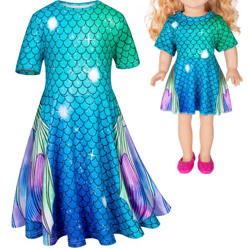 Doll and Girl Matching Nightdress Mermaid Dress Nightgowns Costume for Girl and 18" American Girl Doll Clothes(1-130)
