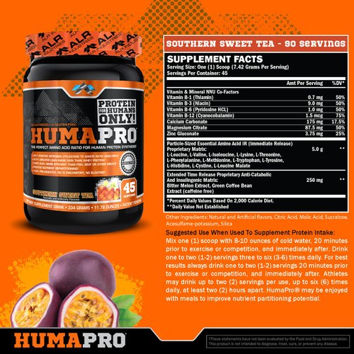 ALR Industries Humapro | Amino Acids Protein Matrix for Humans | 99% Utilization for Lean Muscle | Vegan, Gluten Free | 334g / 45 Servings (Southern Sweet Tea)