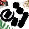 AOPRIE SPA Headbands for Washing Face Makeup Headbands with Bow Hair Band Women Facial Head Band Wrist Towel Wraps For Shower Face Mask Black, 6 Pack