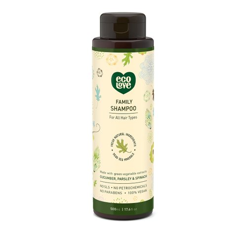 ecoLove - Natural Shampoo for All Hair Types,Sodium lauryl sulfate Free, Vegan & Cruelty Free Shampoo, Organic Cucumber Extract, No SLS or Parabens, 17.6 oz
