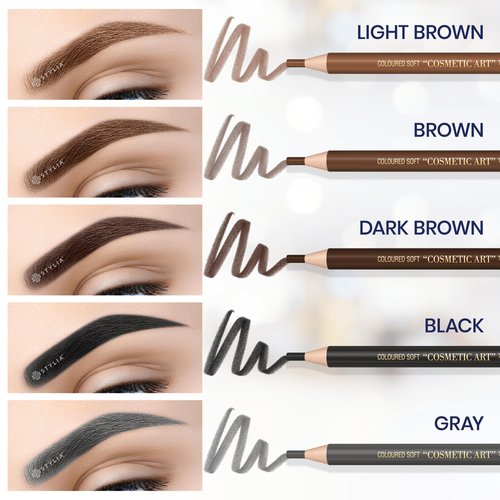 Stylia Waterproof Eyebrow Pencil Set, Brow Mapping Pencil for Filling and Outlining, Microblading Eyebrow Pencil, Eye Brow Pencils for Women, Brown Eyeliner Pencil, Eyebrow Pencils in 5 Colors (12PC)