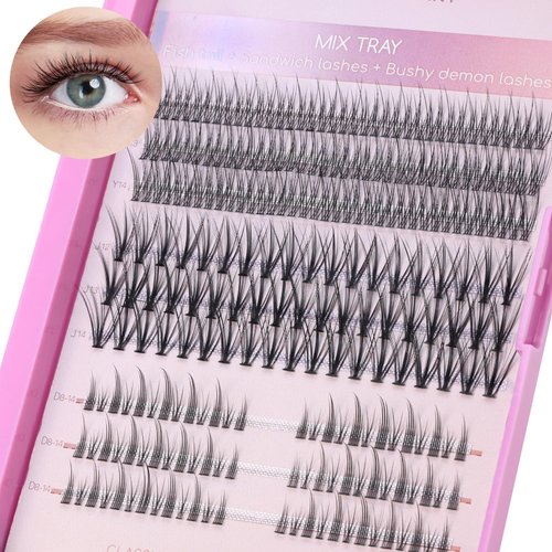 MLEN DIARY 255 Clusters Individual Lashes 12-14mm Cluster Lashes Natural False Eyelashes 3 in 1 Mink Eyelash Extension DIY Kit