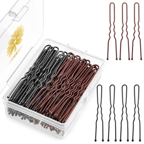 KANPRINCESS 100PCS 2.4Inch U Shaped Hair Pins Black,Brown Bobby Pins for All Hair Types,Hair Pins for Women,Pain-Free U Pins for Buns With Box（Black+Brown）
