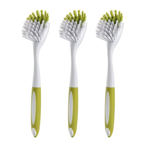 Scrub Brush for Dish Kitchen Sink Pot Pan with Stiff Bristles, Yellow-Green 3pcs