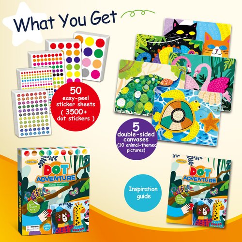 Drama Planet Dot Sticker Art Kit for Kids, Craft Captivating Animal Scenes with Dot Stickers, Includes Inspiration Guide, Craft Kits, Art Activities for Kids, Gift for Boys and Girls