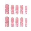 Foccna Square Press on Nails Long, Pearl Pink Fake Nails Acrylic False Nails,Artificial Nails for Women and Girls 24 pcs 