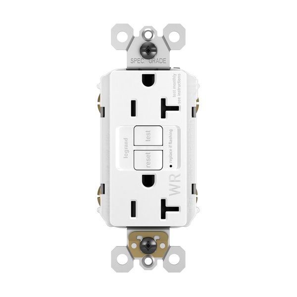 Legrand radiant 2097TRWRWCCD4 20 Amp Outdoor GFCI Self Test Tamper Resistant Weather Resistant Decorator Duplex Outlet, White (1 Count)