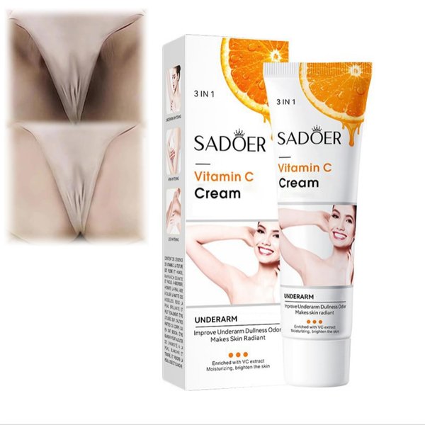Sadoer Vitamin C Cream 3 in 1, Moisturizing Skincare Underarm Cream, Hyaluronic Acid Body Corrector Cream, Skin Tone Even Cream for Armpit, Neck, Knees, Elbows, Inner Thigh, Private Parts (1Pc)