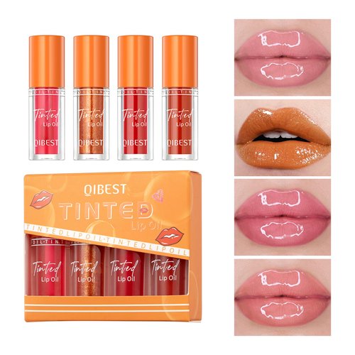 URQT 4 PCS Hydrating Tinted Lip Oil, Colorless Translucent Shiny Pearl Texture Lip Glow Oil, Nourishing & Non-sticky Long Lasting High Shine Lip Plumping Glass Finish Liquid Lip Gloss (Set B)