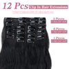 Sleekalon Clip in Hair Extensions 12Pcs 22clips Thick Synthetic Hairpieces 22inch Long Curly Wavy Natural Hair Extensions for Women Natural Black