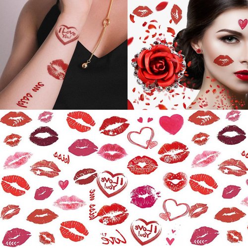 35 pcs Red Lip Temporary Tattoo Sticker Kiss Mark Design Waterproof Tattoo Stickers for Adult Girls Women Female Red Print Festival Face Body Decor Transfer Tattoos Stickers