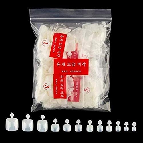DNHCLL 600 PCS 12 Sizes False Toenails Full Cover Artificial French Acrylic Toenails for Nail Sal...
