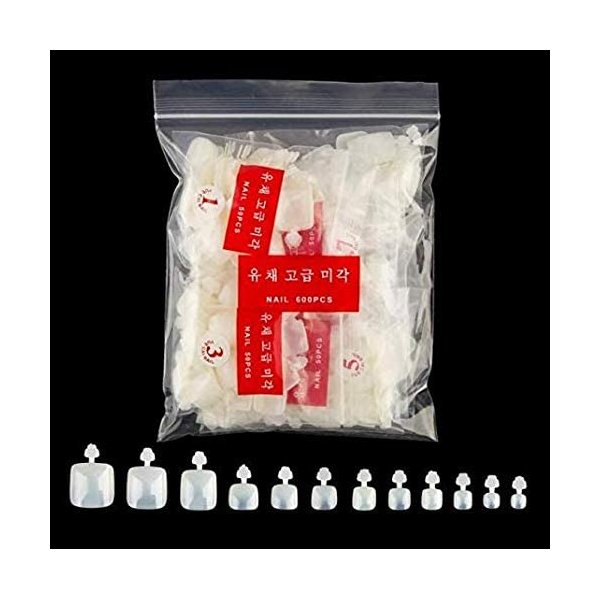 DNHCLL 600 PCS 12 Sizes False Toenails Full Cover Artificial French Acrylic Toenails for Nail Salons and DIY Nail Art (Natural)