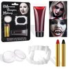 BOBISUKA Halloween Vampire Makeup Kit with White Face & Body Paint, Fake Blood, Black and Red Face Paint Crayon and Fake Teeth SFX Makeup Set for Zombie Wounds Clown Cosplay Special Effects Makeup