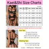 Kaei&Shi Garter Lingerie For Women,Choker Underwire Strappy Floral Lace Sexy Lingerie,High Waisted Garter Belt Garter Leg Strap G String Matching 4 Piece Lingerie Set Boudoir Black Medium