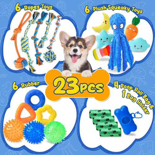Eefitoys Puppy Toys 23 Pack, Interactive Dog Toys for Puppy Teething, Puppy Chew Toys with Squeaky Plush Toys, Rope Toys and Dog Treat Balls, Puppy Teething Toys for Small Dogs